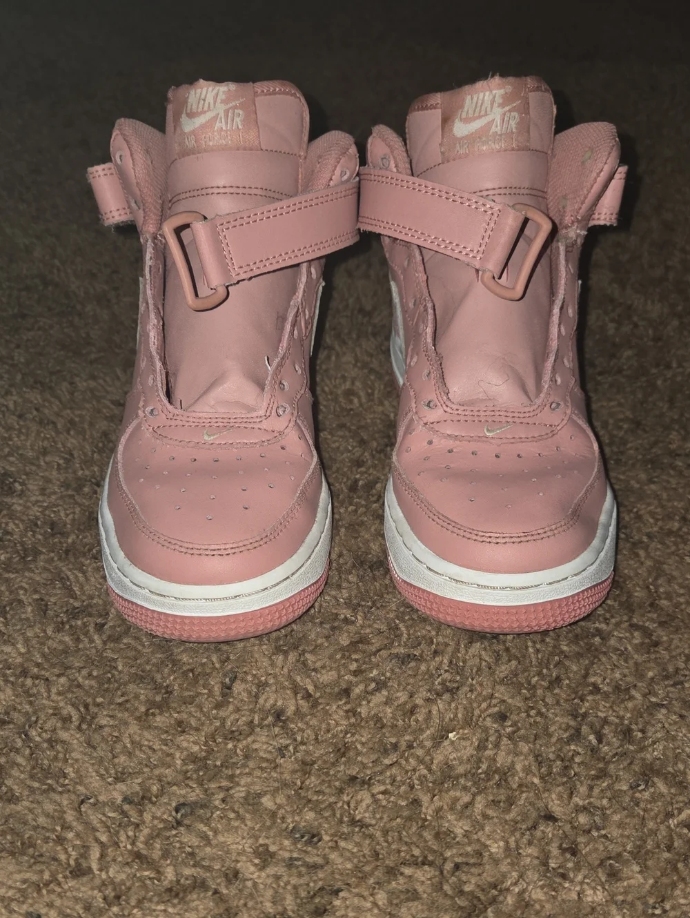 Nike Kids Pink and White Air Force 1 High-Top Sneakers
